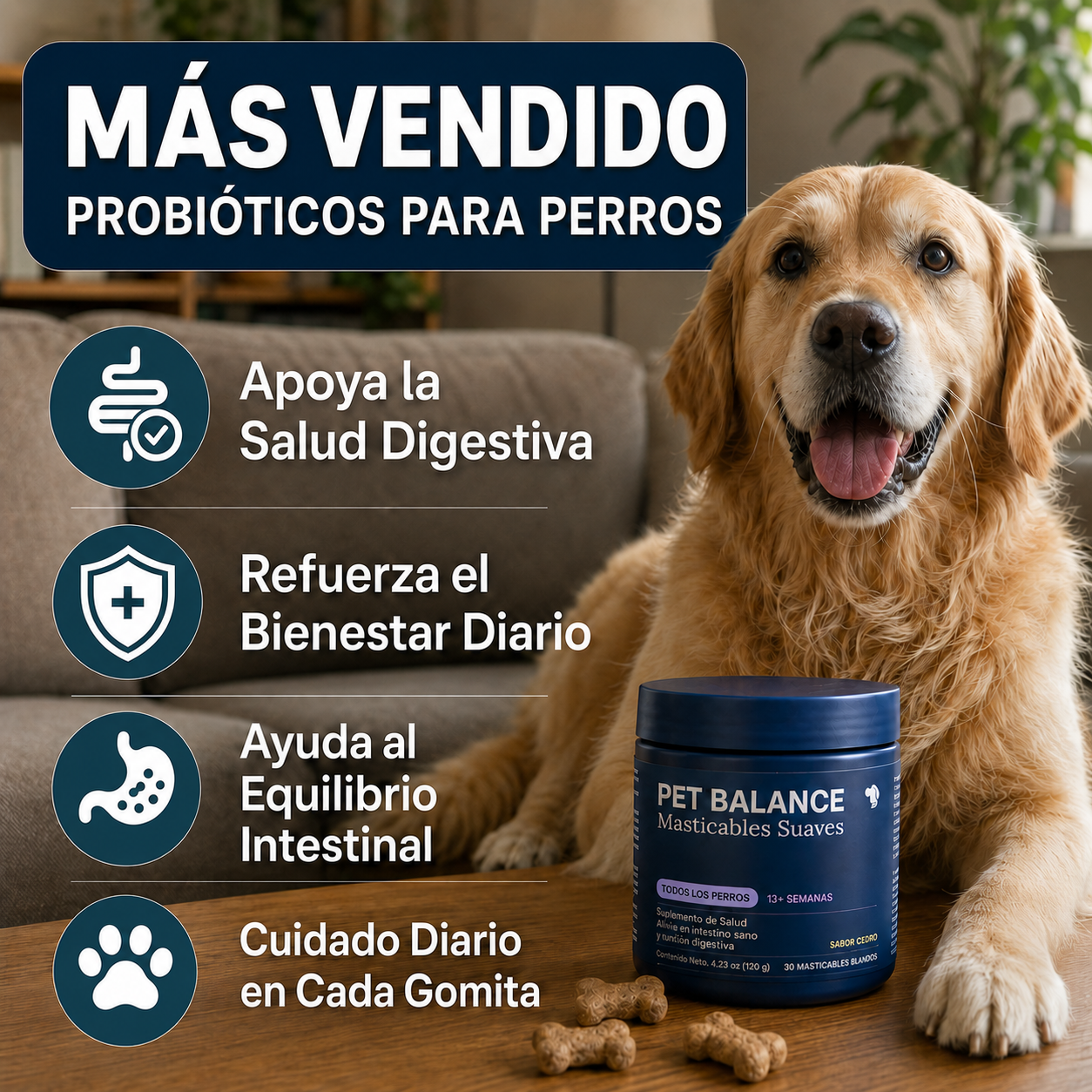 Probióticos para Perros — Gomitas Diarias para una Pancita Más Tranquila
